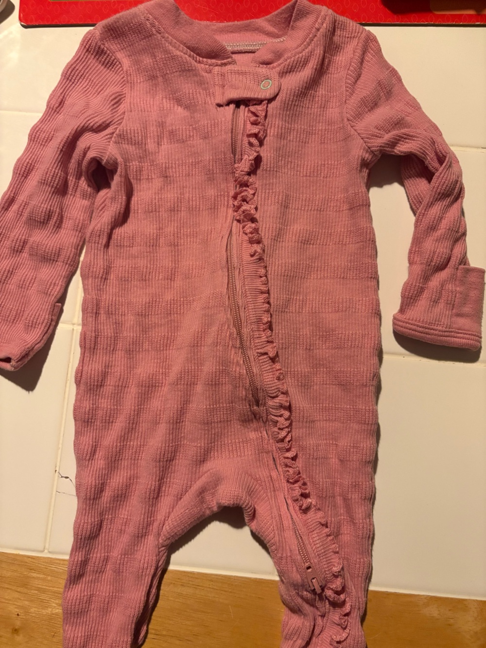 cloud island Pink Ruffle-Front Baby Footie